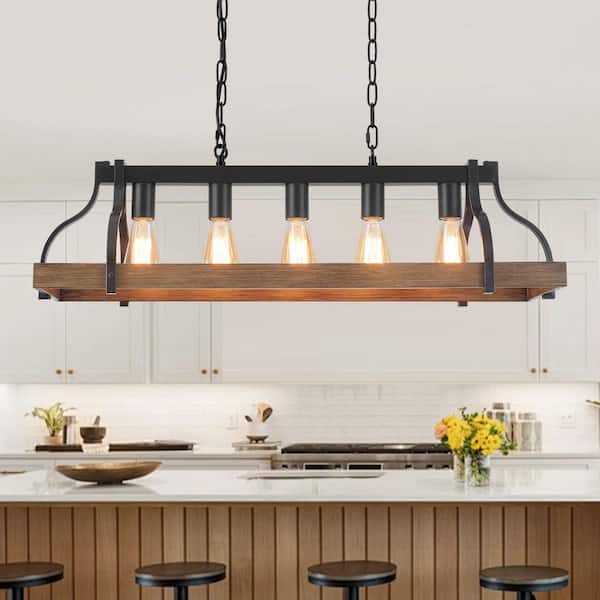 ZSMIHDOH 5-Light Farmhouse Natural Faux Wood Grain Chandelier for