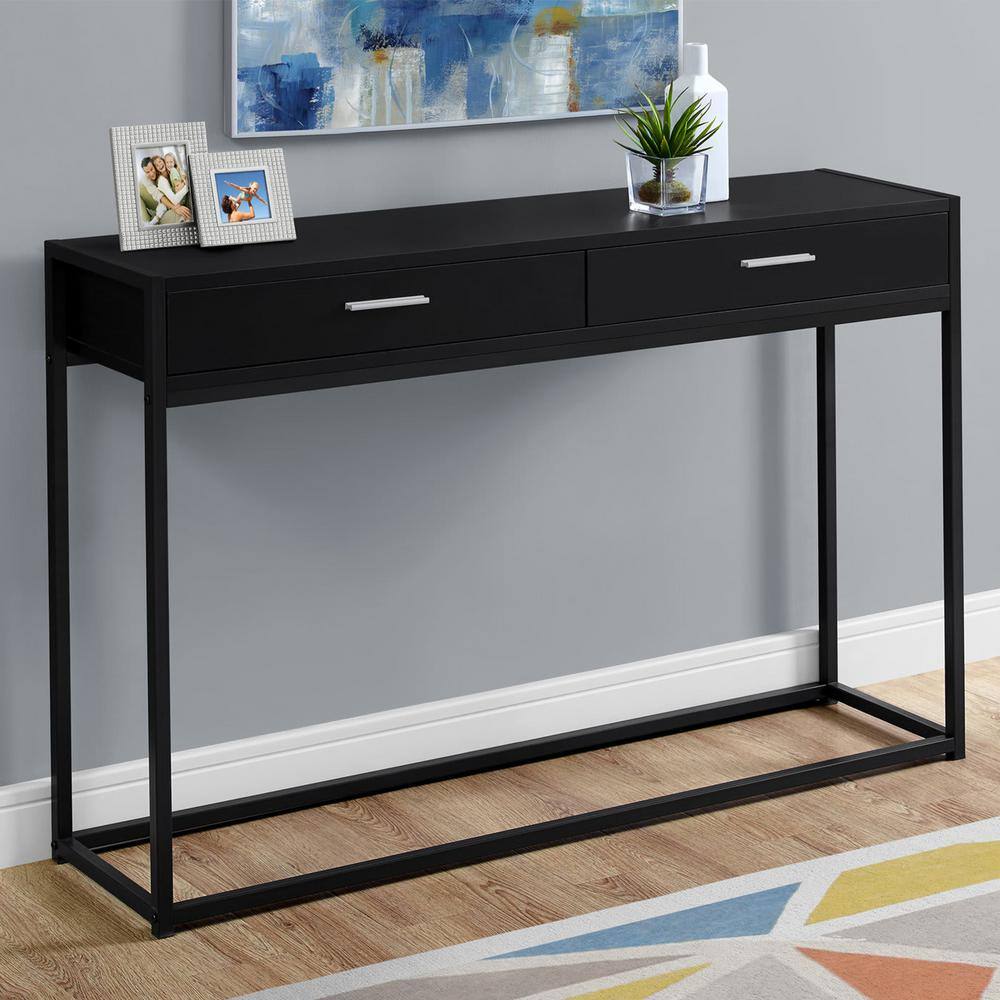 Modern Black Metal & Wood Console Table with Storage - 48"x32"