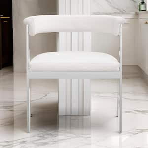 White and Chrome Faux Leather Metal Frame Dining Chair