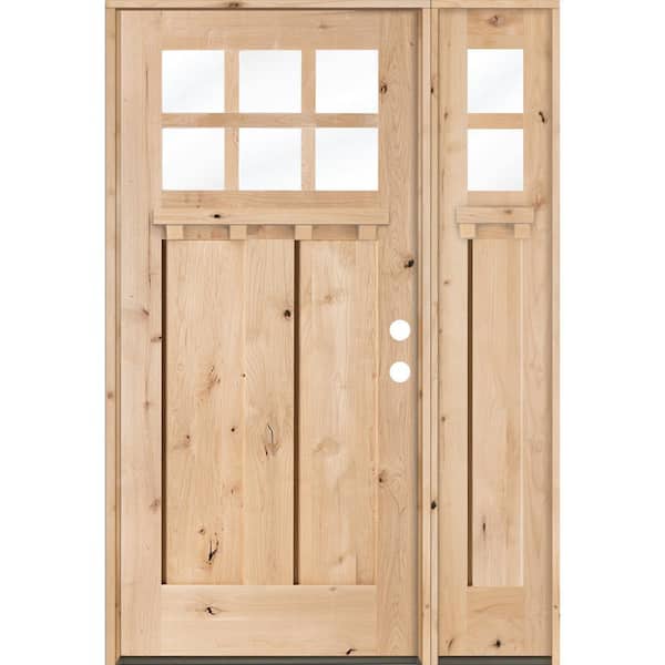 Krosswood Doors 46 in. x 80 in. Craftsman Alder 2-Panel Left-Hand/Inswing 6-Lite Clear Glass DS Unfinished Wood Prehung Front Door RSL