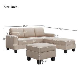 Angel 81.1 in W Square Arm 3-piece L Shaped Fabric Modern Sectional Sofa in Gray w/Ottoman