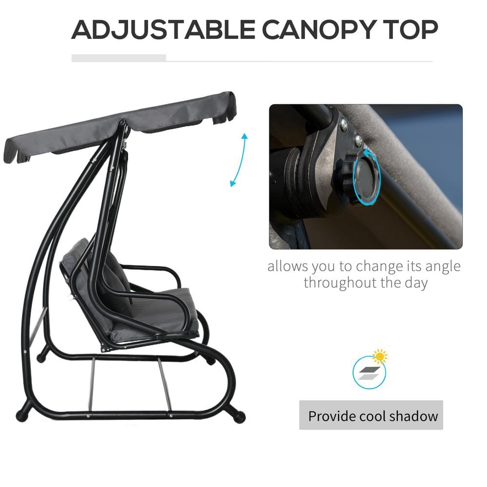 Gray Cushioned 3-Seat Outdoor Swing Bench with Canopy