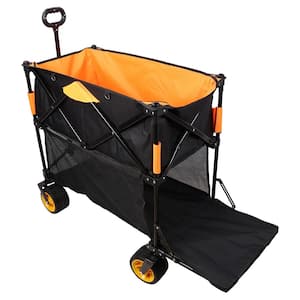 10 cu. ft. Black Orange Metal Big Large Capacity Folding Garden Cart with All Terrain Universal Wheels