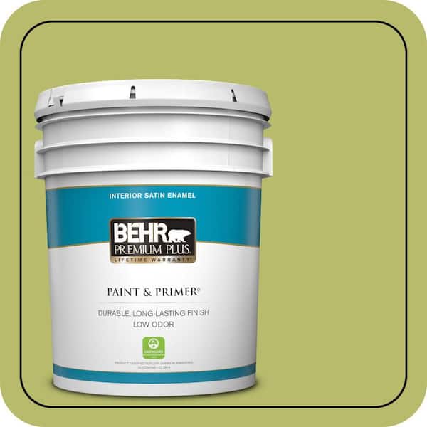BEHR PREMIUM PLUS 5 gal. #P360-5 Citrus Peel Satin Enamel Low Odor Interior Paint & Primer