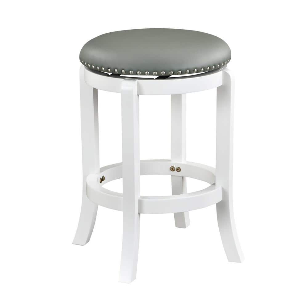 Cordova 27 in. Swivel Backless Wood Kitchen Counter Stool with Grey Faux Le