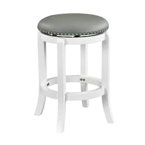Cordova 27 in. Swivel Backless Wood Kitchen Counter Stool with Grey Faux Leather and White Finish