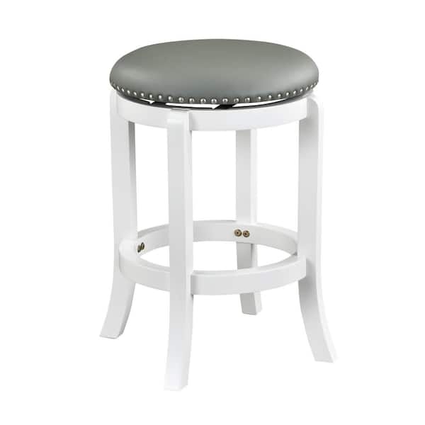 Boraam Cordova 27 in. Swivel Backless Wood Kitchen Counter Stool with Grey Faux Leather and White Finish