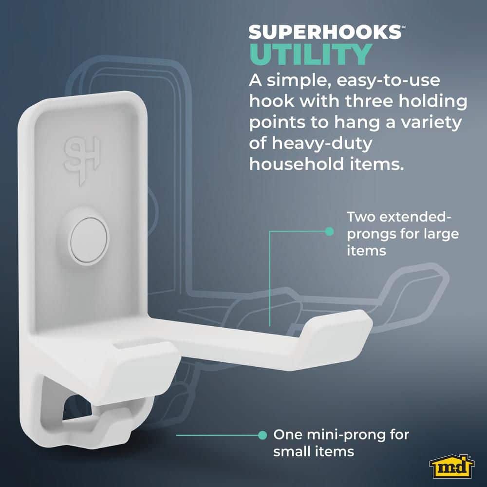 White Plastic Dual Utility Hook with Screws