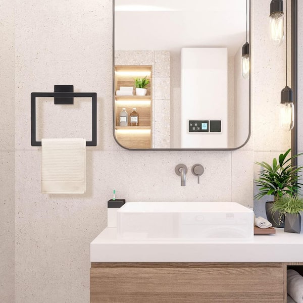 2-Pack Black Square Towel Holder – Stainless Steel Wall Mounted Hand Towel Ring – Modern Minimalist Design For Bathroom, Kitchen