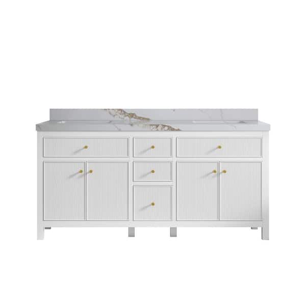 Willow Collections Sonoma 72 in. Double Sink Freestanding White Bath Vanity with Calacatta Gold Qt. Top Unassembled