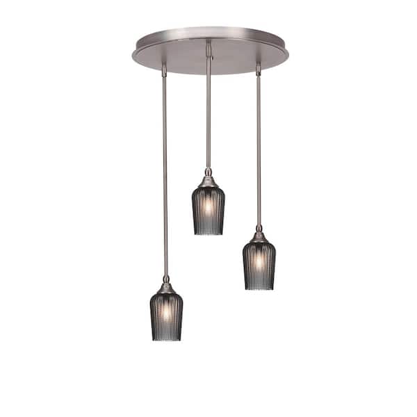 Unbranded Villa 3 Light Brushed Nickel, Cluster Pendant Light with 5 in. Smoke Textured Glass Shades, No Bulbs Included