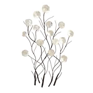 Metal White Floral Wall Decor with Capiz Accents