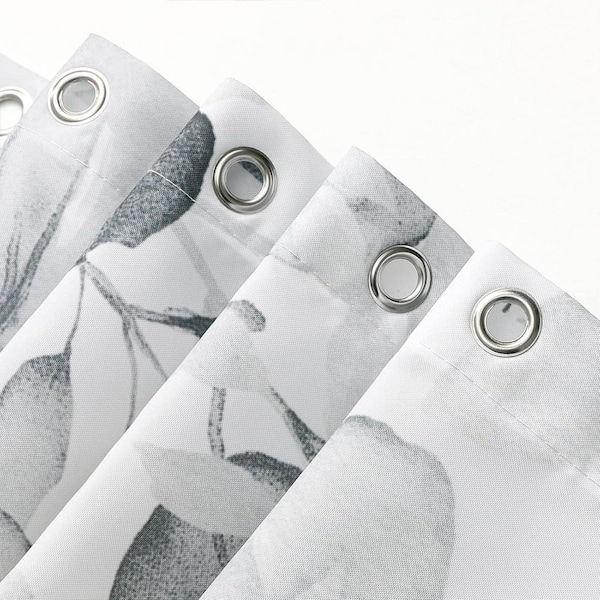 Eucalyptus Shower Curtain Watercolor Plant Leaves Floral Bathroom Set with Hooks 72x72 Gray Fabric