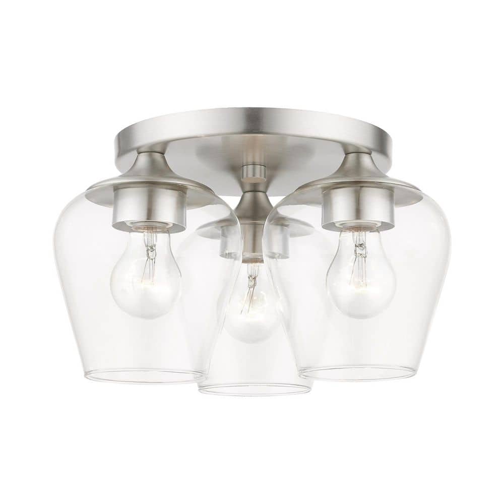 Elegant Brushed Nickel 3-Light Flush Mount with Clear Glass Shade