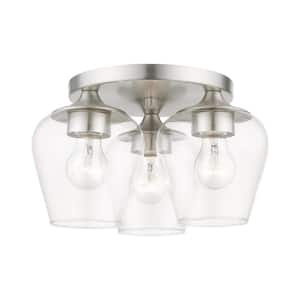 Willow 13 in. 3-Light Brushed Nickel Flush Mount with Clear Glass Shades