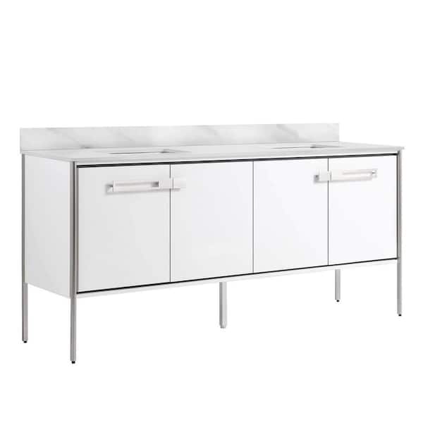FINE FIXTURES Oakville 72 in. W x 20.5 in. D x 33.5 in. H Bath Vanity in White Matte with White Ceramic Top