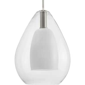 Carillon 100-Watt 1-Light Brushed Nickel Contemporary Pendant with Opal Glass Shade