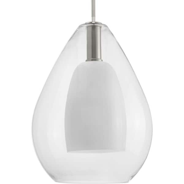 Progress Lighting Carillon 100-Watt 1-Light Brushed Nickel Contemporary Pendant with Opal Glass Shade