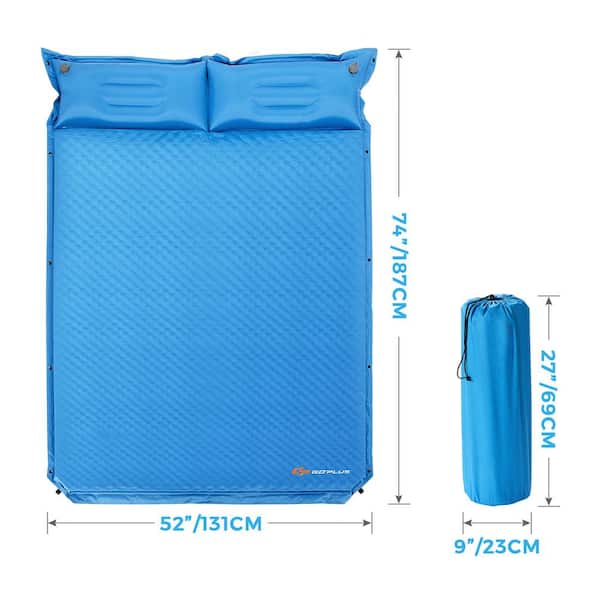 Outdoor Double Sleeping Mat Bed Pillow Self-Inflating Bag Camping Air Mattress 