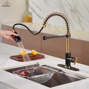 Single-Handle Pull Down Sprayer Kitchen Faucet with Power Clean Multi-Function Spray in Brushed Gold and Matte Black