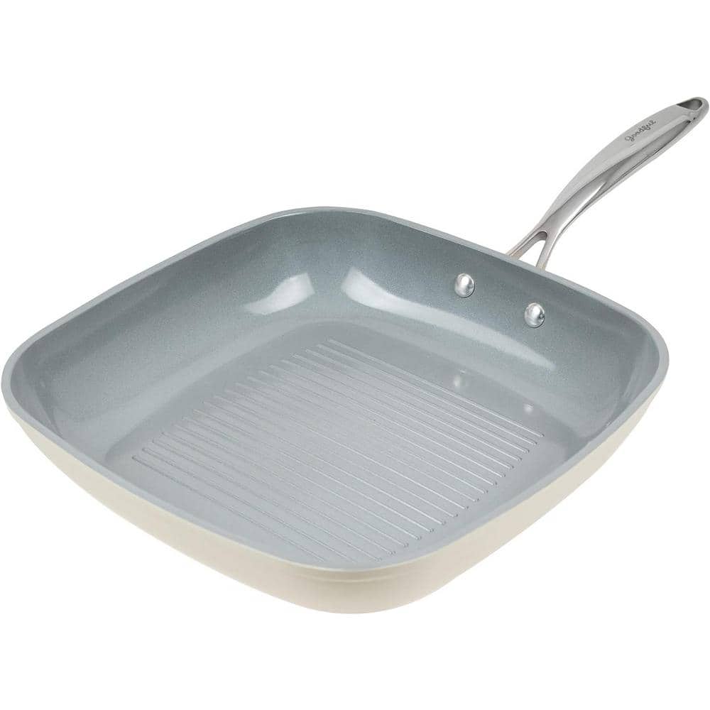 11 in. Ceramic Non-Stick Coating Dishwasher Safe Square Grill Pan in Cream 
