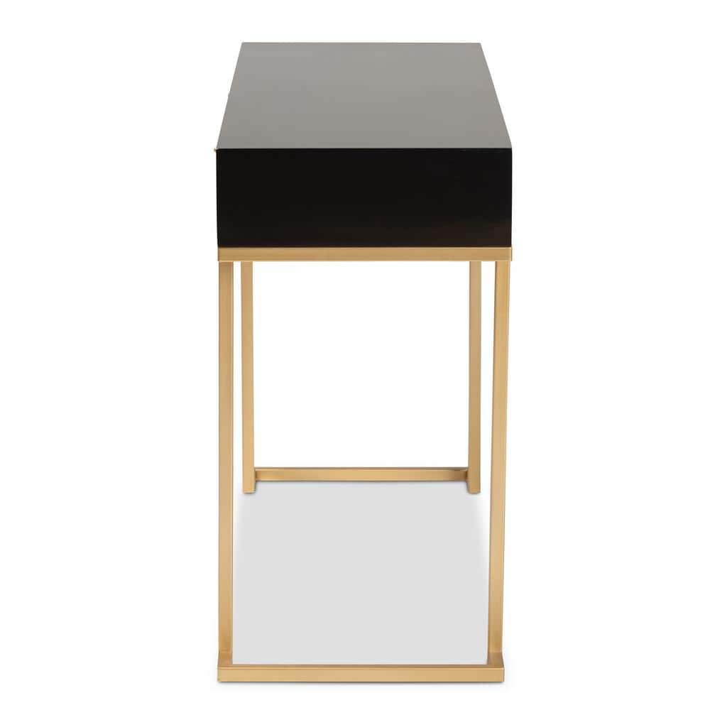 Black and Gold Wood Metal 2-Drawer Console Table