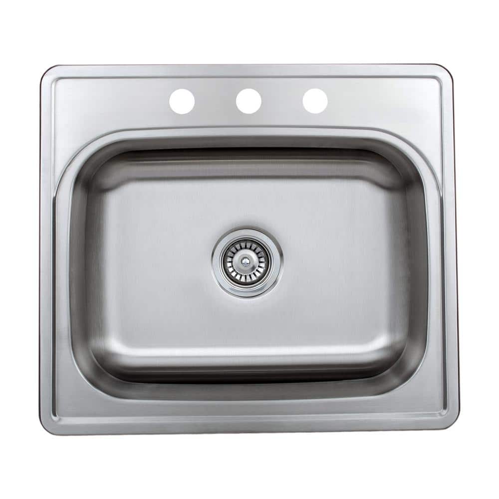 Wells Halsted Series 20-Gauge Stainless Steel 25 in. 3-Hole Single Bowl Drop-In Kitchen Sink with Strainer, Silver -  T25228-1