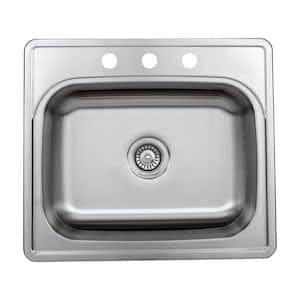 Halsted Series 20-Gauge Stainless Steel 25 in. 3-Hole Single Bowl Drop-In Kitchen Sink with Strainer