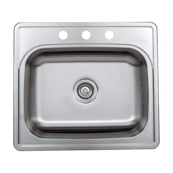 Wells Halsted Series 20-Gauge Stainless Steel 25 in. 3-Hole Single Bowl Drop-In Kitchen Sink with Strainer