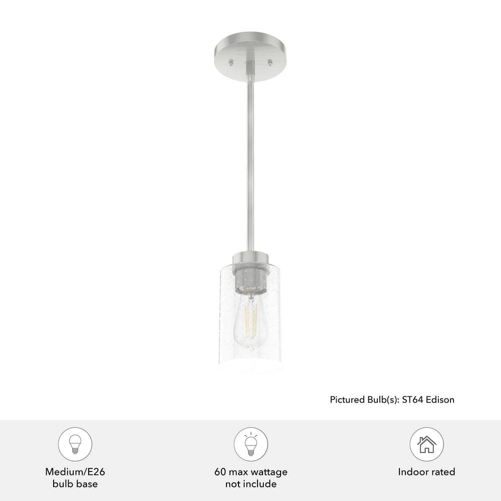 Hartland Brushed Nickel Mini Jar Pendant with Seeded Glass