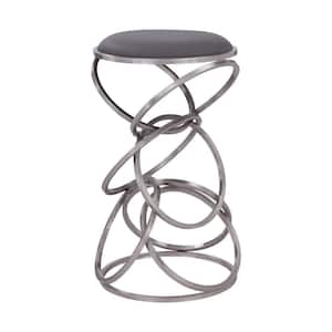 21 in. Silver Backless Metal Frame Counter Height Barstool with Leather Seat