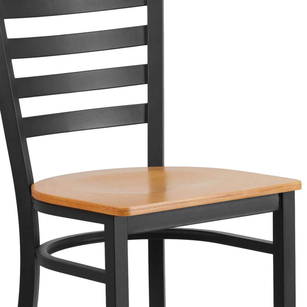 Black Metal Ladder Back Barstool with Natural Wood Seat