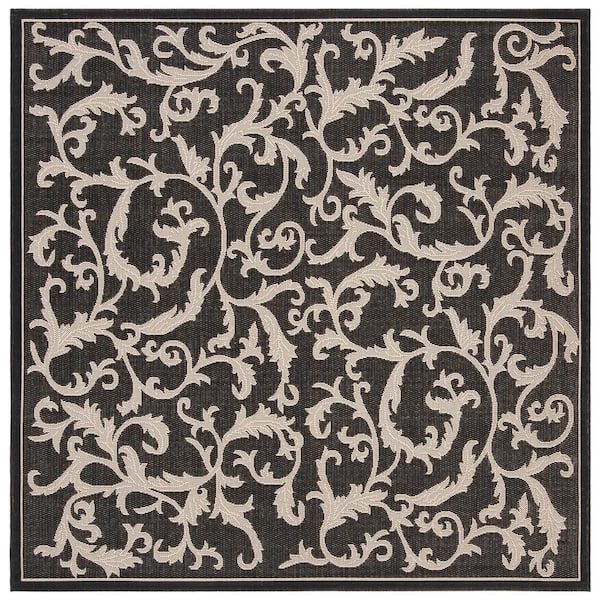 Courtyard Black/Sand 7 ft. x 7 ft. Square Border Indoor/Outdoor Patio  Area Rug