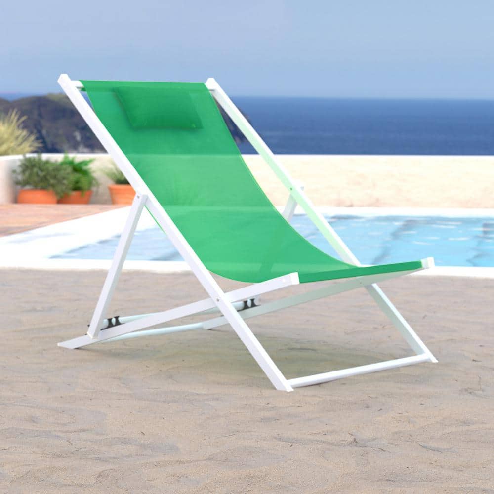 Sunset Green Outdoor Sling Lounge Chair with Headrest