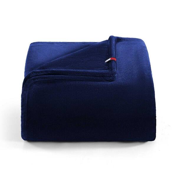 Tommy Hilfiger TH Solid Marine Blue Twin Plush Fleece Blanket 