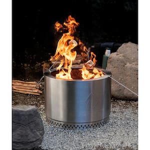 Explorer Portable Low Smoke 19.5 in. Round Wood-Burning Fire Pit in Stainless Steel with Carry Bag