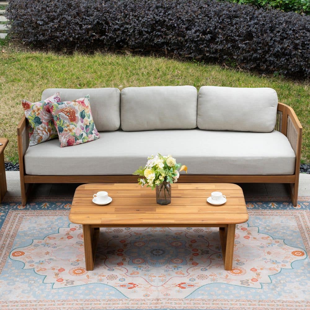 5-Piece Outdoor Patio Conversation Set with Deep Seating Sofa and Coffee Table, Thick Cushions Solid Wood Frame price history on PriceWatchPro