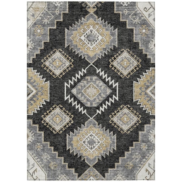 Chantille Machine Washable Indoor/Outdoor Abstract ACN3011 Black 9 ft. x 12 ft. Area Rug