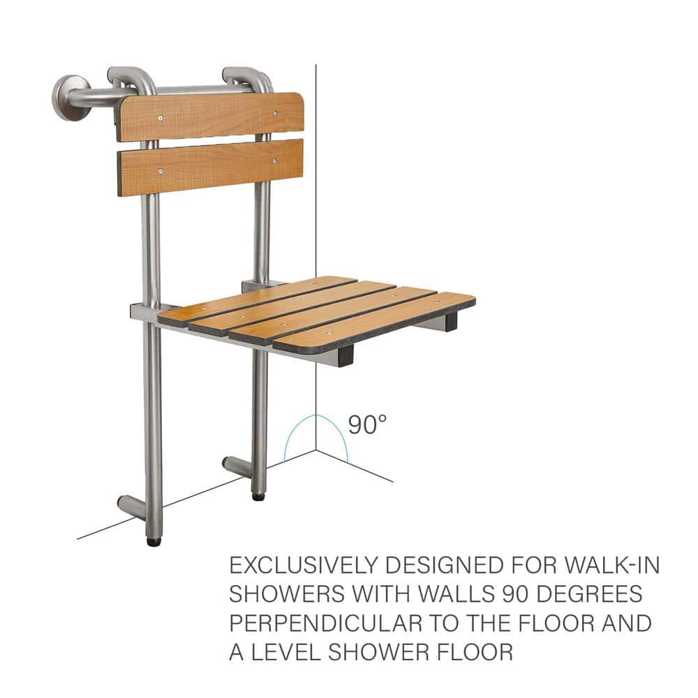 Adjustable Teak and Stainless Steel Foldable Shower Seat