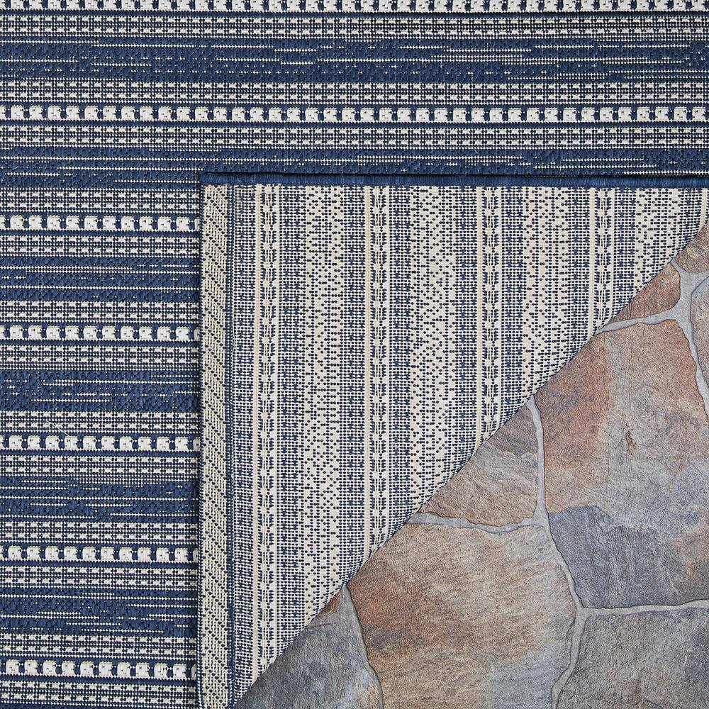 Marine Blue and Shell Striped Outdoor Rug 3'11" x 5'7"