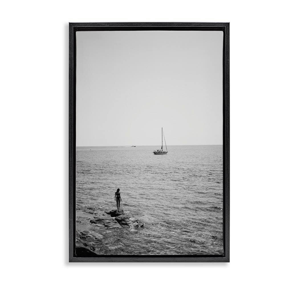 Standing On Edge Seascape by LSR Design Studio Black Floater Frame People Graphic Art Print 31 in. x 21 in. price history on PriceWatchPro