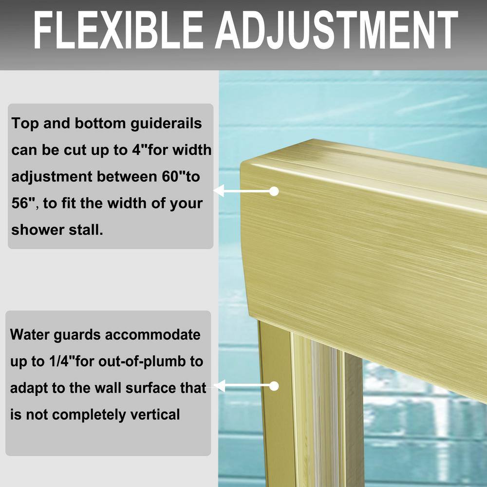 60 in. Brushed Gold Semi-Frameless Sliding Shower Door with Clear Glass