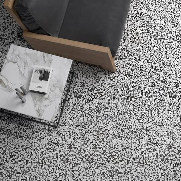 Fusion Hex Black Terrazzo 9.13 in. x 10.51 in. Matte Porcelain Floor and Wall Tile (8.07 sq.ft. / Case)