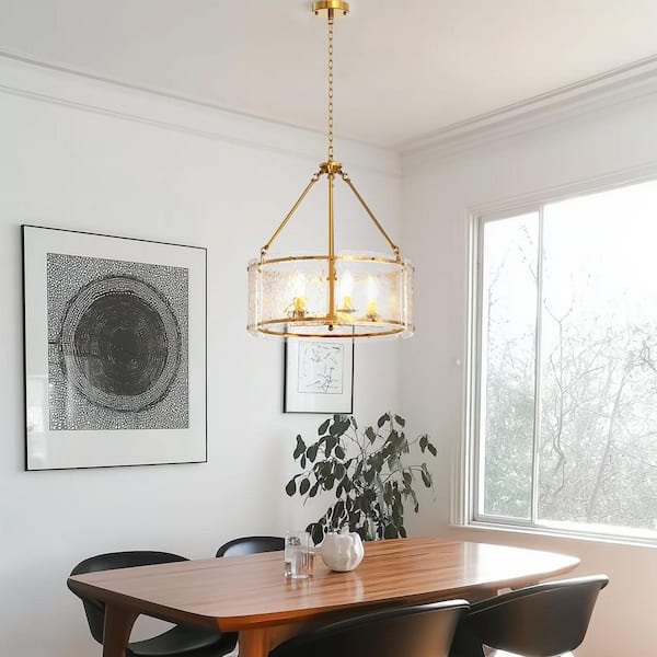 5-Light Bronze Drum Chandelier with Glass Shade and E12 Base for Dining Room or Entryway, No Bulbs Included
