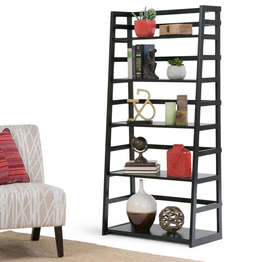 Acadian Solid Wood 30" Transitional Black Ladder Shelf