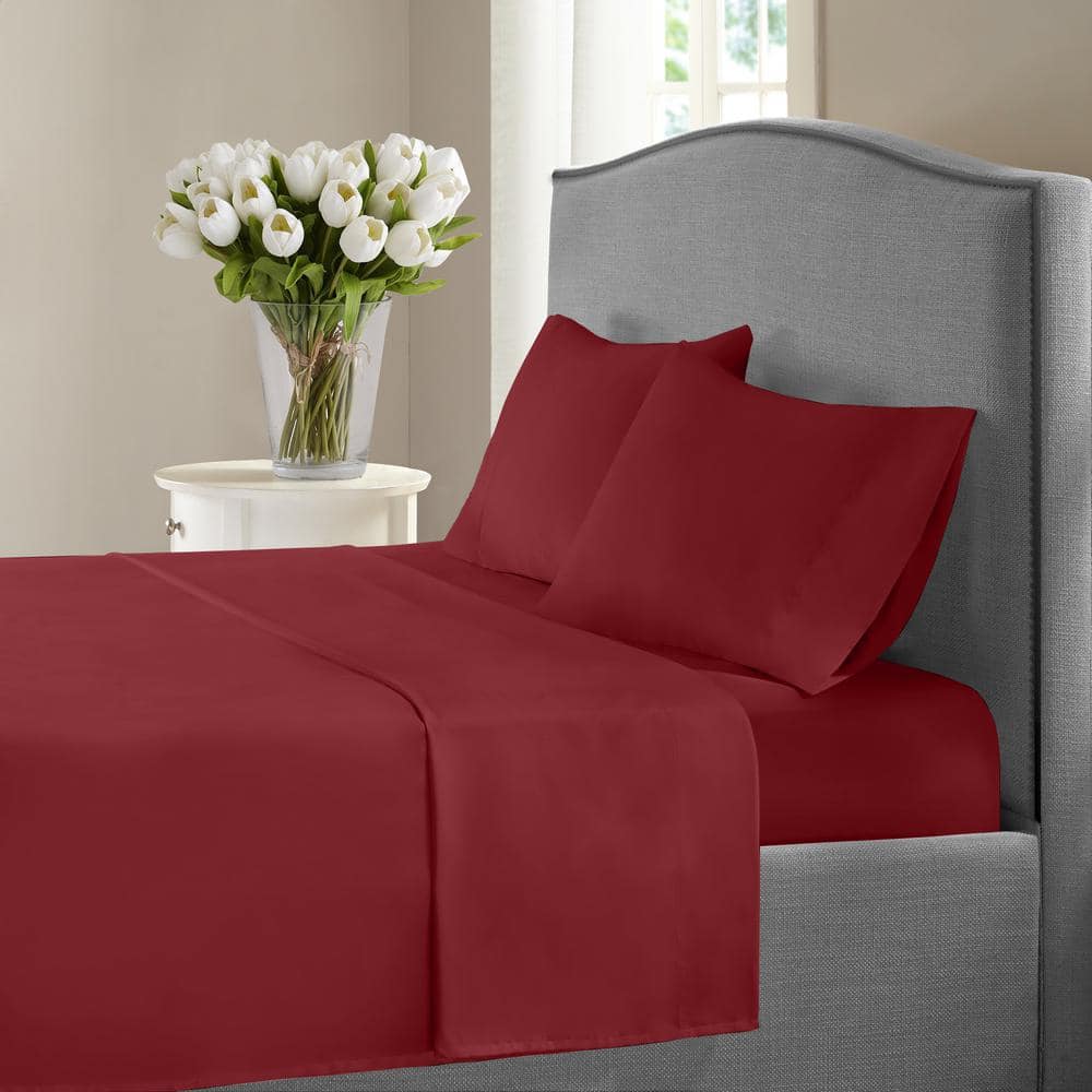 Burgundy 1200-Thread Count Deep Pocket Solid Cotton King Sheet Set
