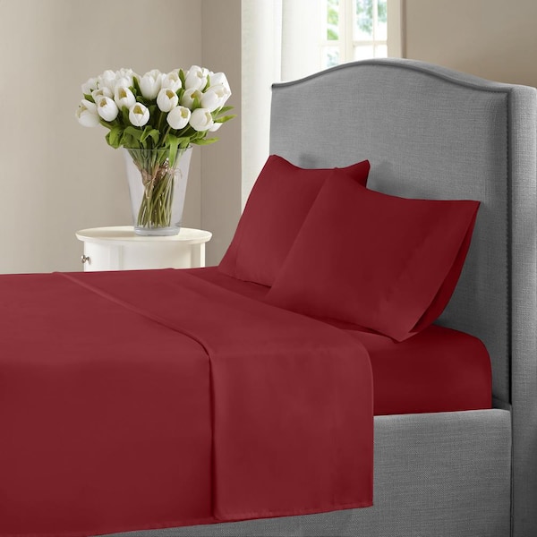 Unbranded Burgundy 1200-Thread Count Deep Pocket Solid Cotton King Sheet Set