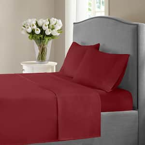 1200 Thread Count Deep Pocket Solid Cotton Sheet Set (Twin XL, Burgundy)