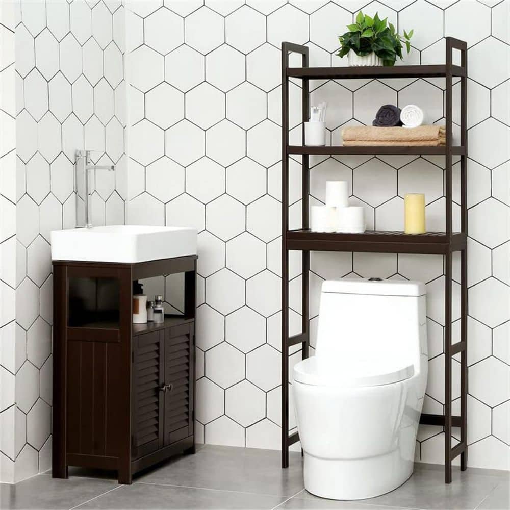 Brown Bamboo 3-Tier Adjustable Over-The-Toilet Storage Organizer
