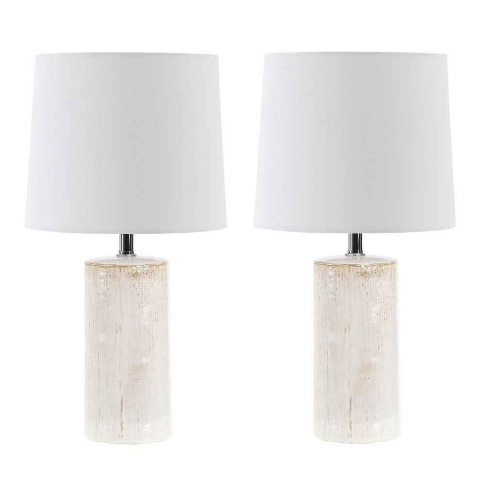 Ivory Ceramic 19-inch Table Lamp Set with White Shades